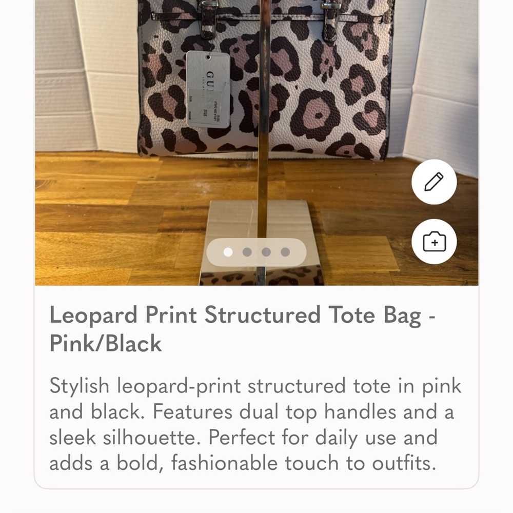 Leopard Print Structured Tote Bag - Pink/Black